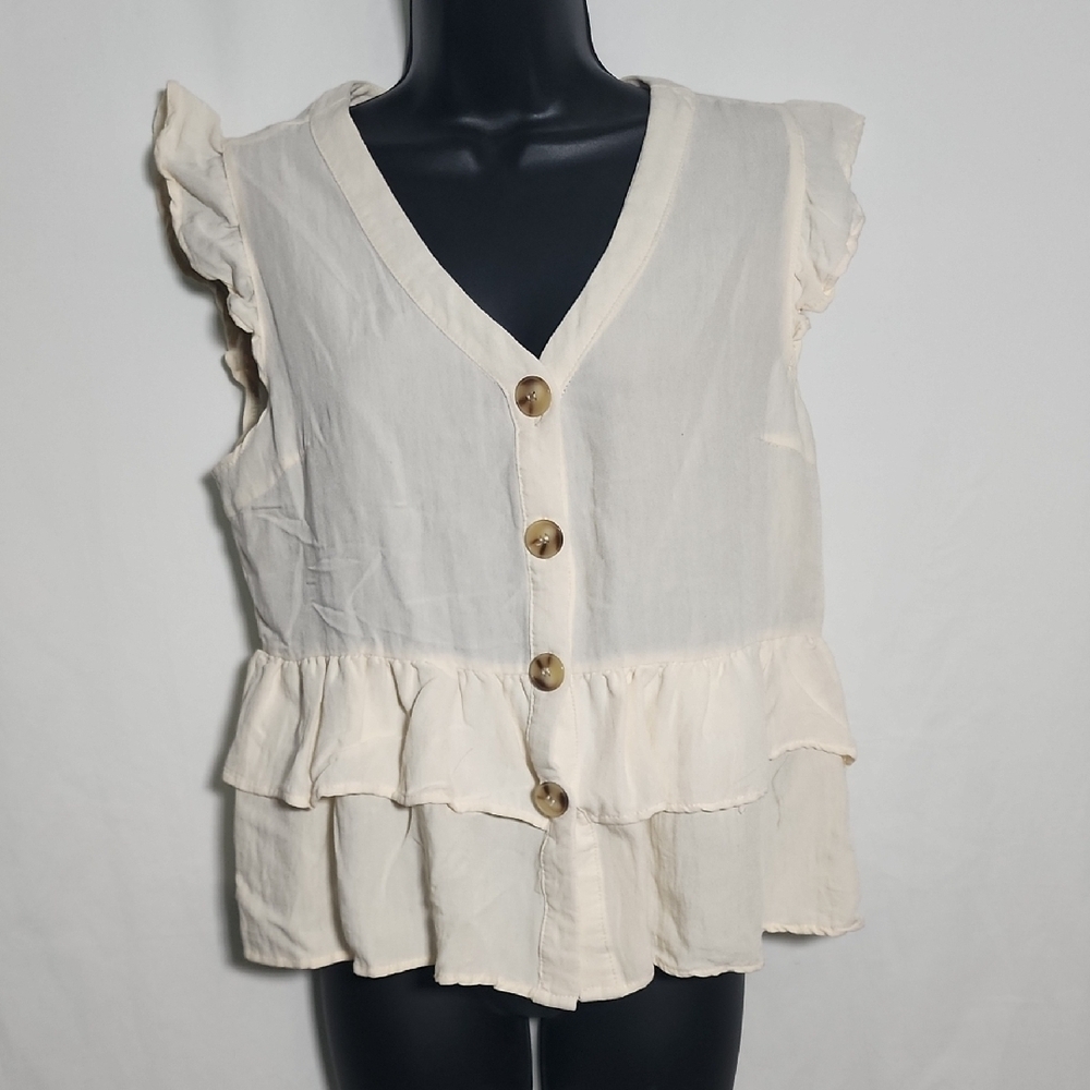 Hayden Ivory Ruffle Button-Down Blouse - Picture 5 of 6